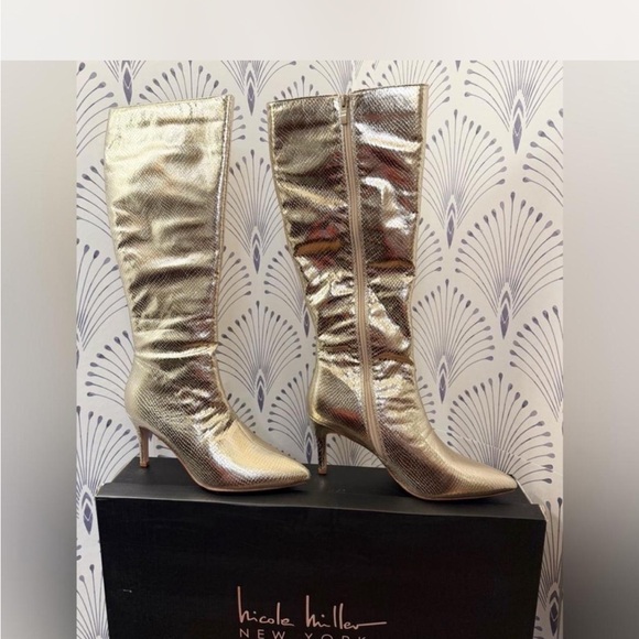 Nicole Miller Shoes - Nicole Miller Metallic Gold Heeled Boots BRAND NEW SIZE 9